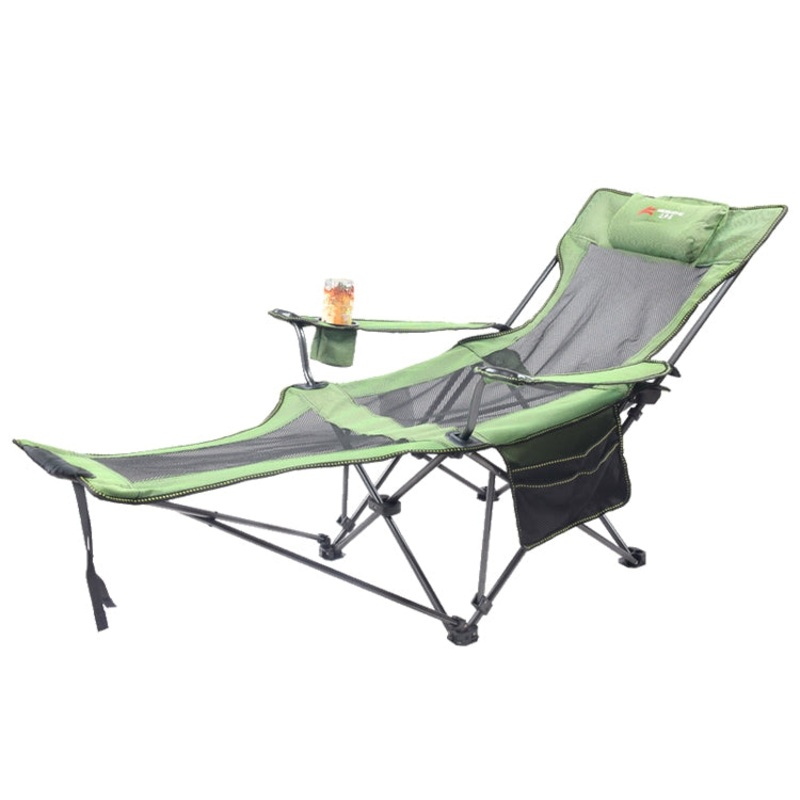 Folding Recliner for Camping Fishing Beach Stainless Steel Frame (Green)