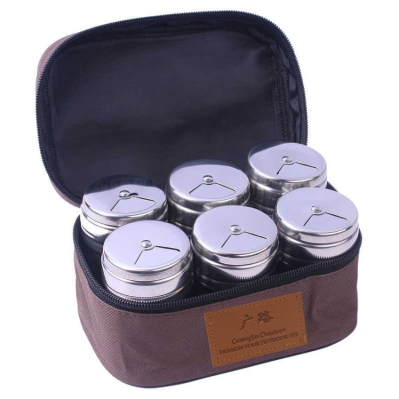 Outdoor Barbecue Stainless Steel Portable Spice Jar Suit (Grey)