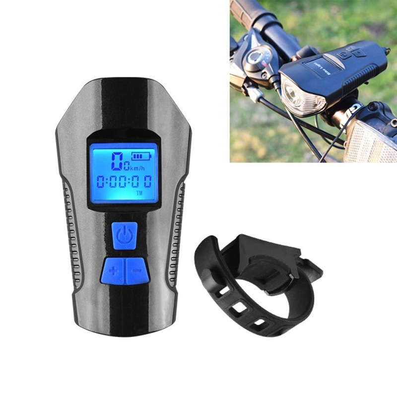 Usb Charging Waterproof Snap-on Bicycle Headlight with Speaker & Stopwatch Function (Blue)