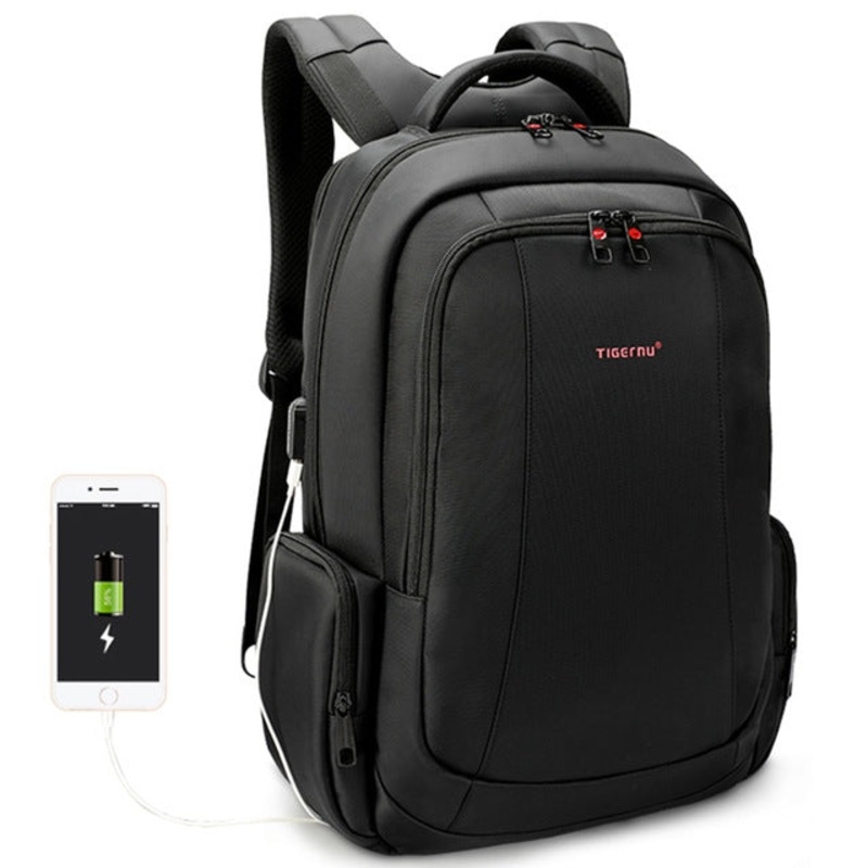 Anti-theft Nylon Laptop Backpack School Fashion Travel Casual Bag 15.6 Inch Black USB Port