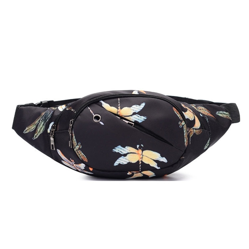 Color Printing Multi-function Casual Pockets Ladies Outdoor Purse Waist Bag Dragonfly Pattern (One Size)