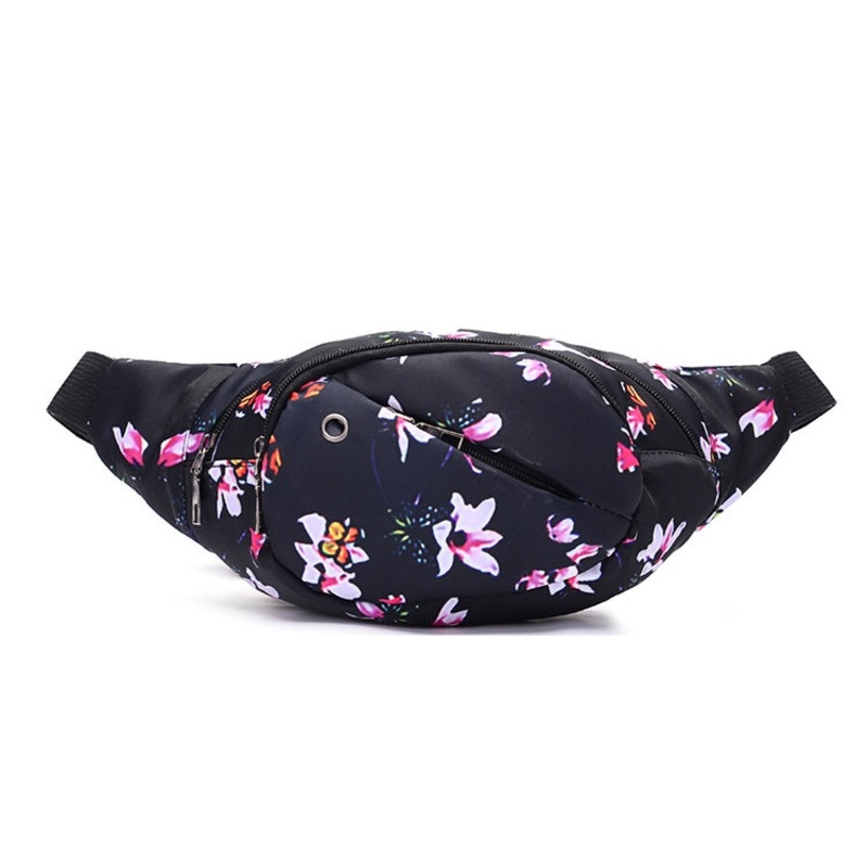 Color Printing Multi-function Casual Pockets Ladies Outdoor Purse Waist Bag (Lily Pattern)