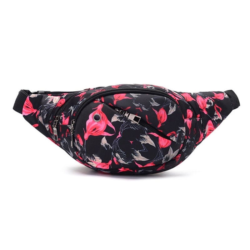 Color Printing Multi-function Casual Pockets Ladies Outdoor Purse Waist Bag (Red)