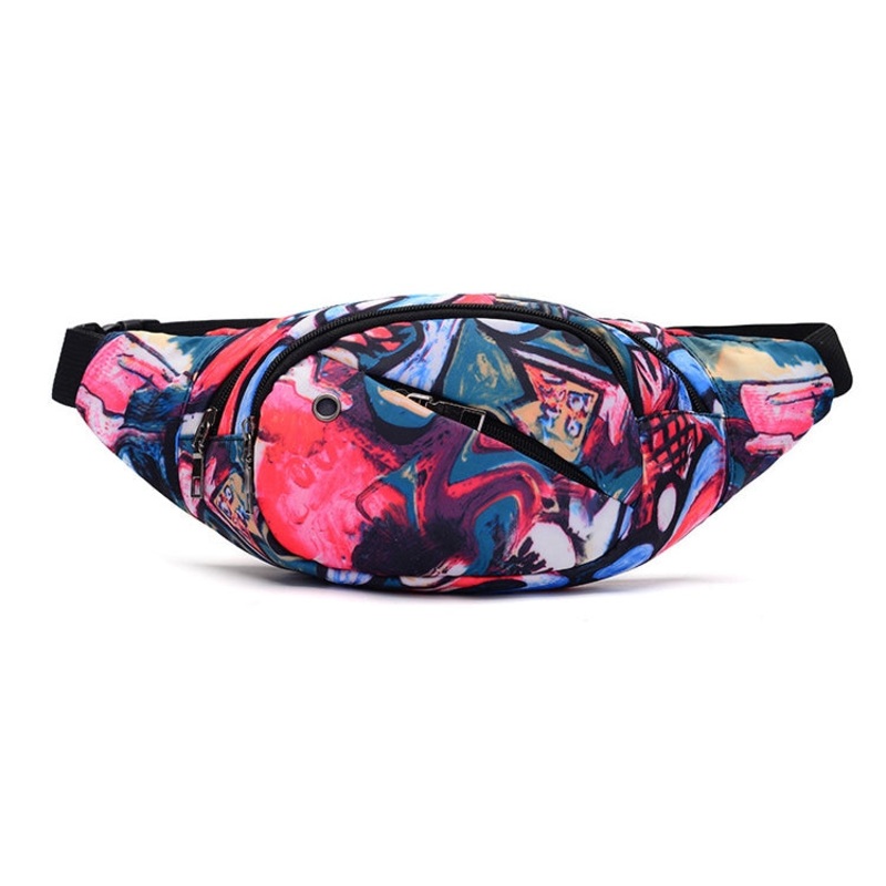 Color Printing Multi-function Casual Pockets Ladies Outdoor Purse Waist Bag (Stitching color)
