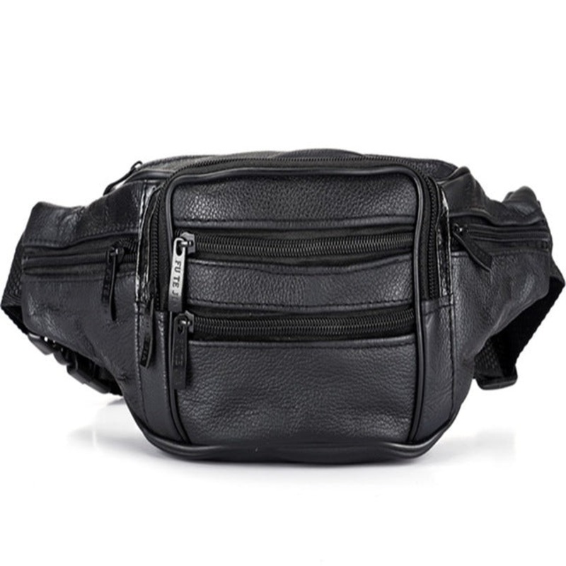 Fashion Men Leather Waist Bags Travel Necessity Organizer Mobile Phone Bag (Black)