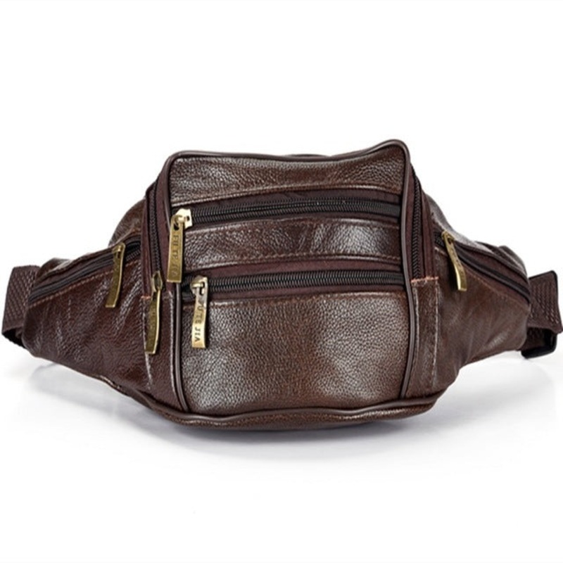 Men Leather Waist Bags Travel Necessity Organizer Mobile Phone Bag Dark Brown (One Size)