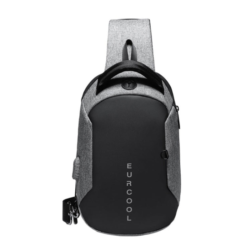 Multi Function Crossbody Bags Men Chest Bag Water Repellent Shoulder Bag with USB Charging Port (Gray, Size:S)