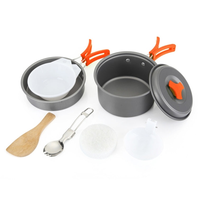 Outdoor Camping Tableware Pots Cookware Set for 1-2 Person (Orange) By Aotu
