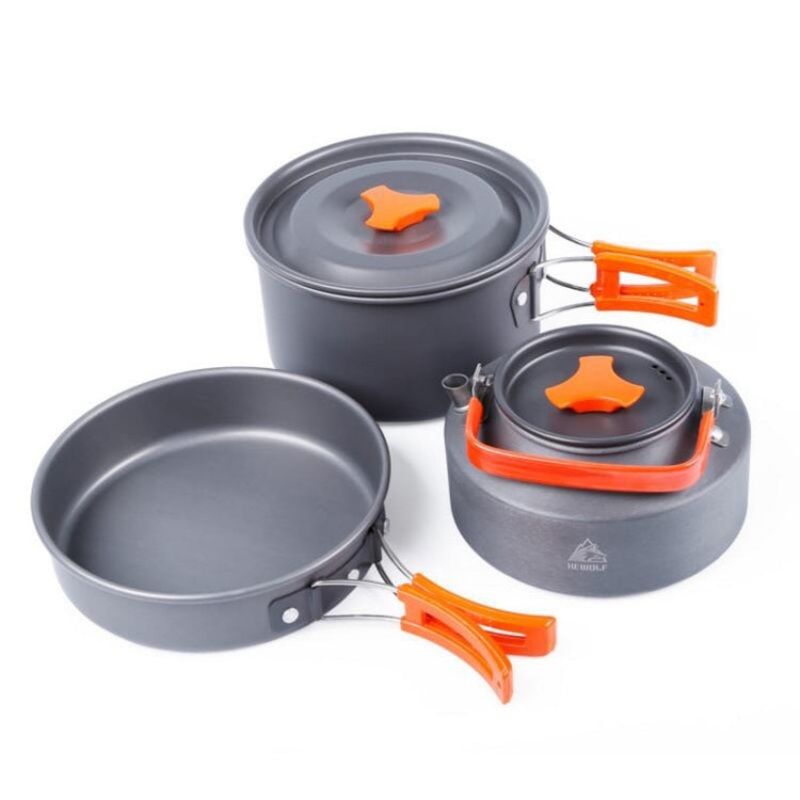 Outdoor Camping Tableware Pots Cookwear Set for 2-3 Person (Green)