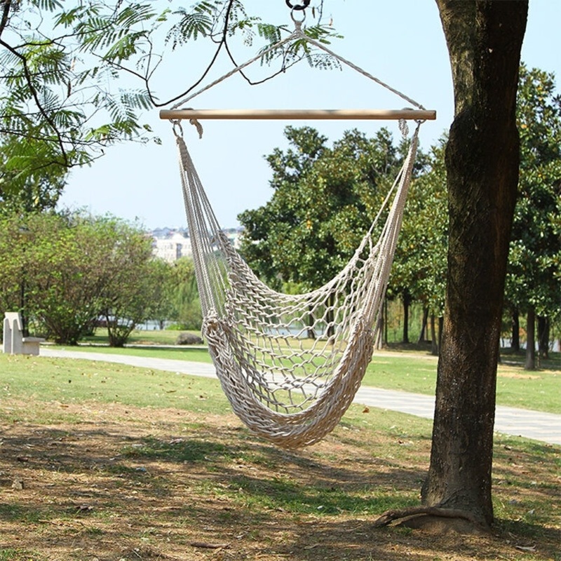 Outdoor Cotton Rope Net Swing Hanging Chair Hammock (130x90cm)