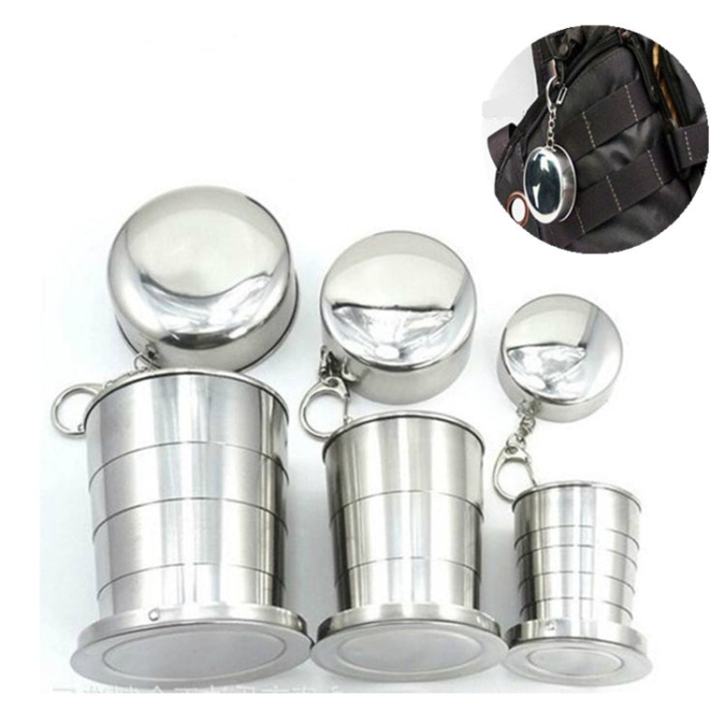 Stainless Steel Folding Cup Travel Camping Hiking Mug Portable Collapsible 250ML (L)
