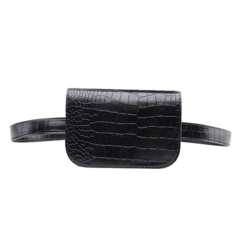 Vintage Alligator PU Leather Waist Pack Travel Belt Wallet Fanny Bag (Black-S)