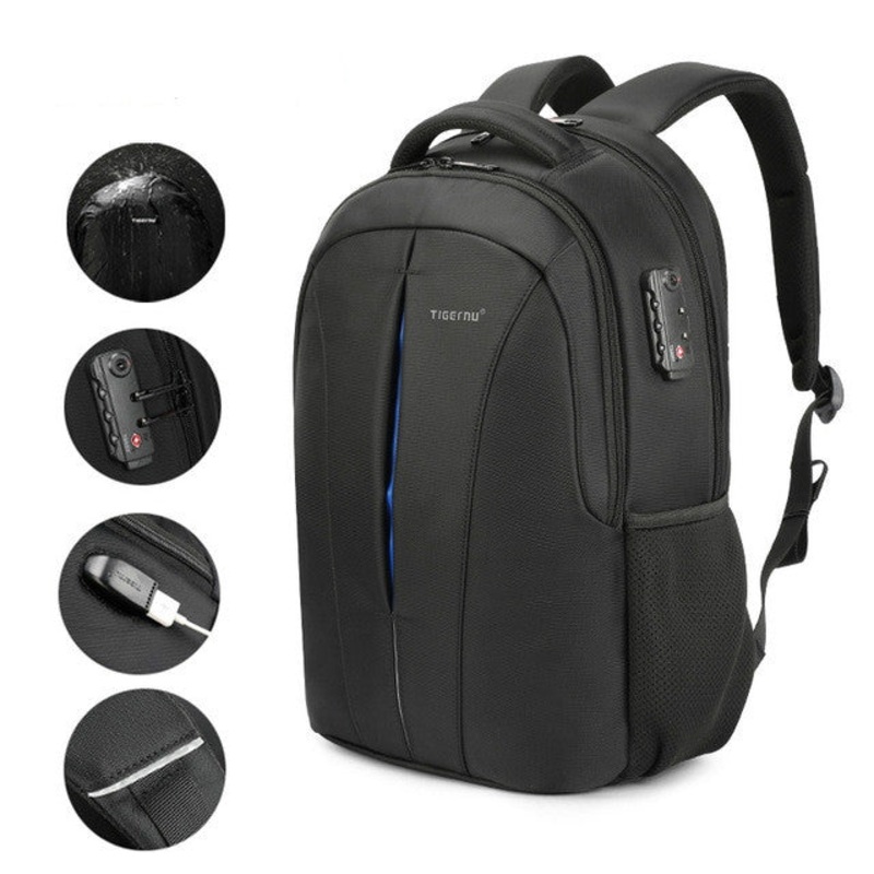 Waterproof 15.6-Inch Laptop Anti-Theft Business Travel School Backpack (Black+Blue)