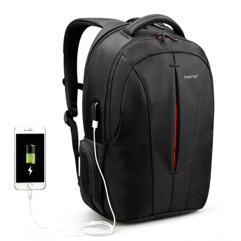 Waterproof 15.6-inch Laptop Backpack Anti-theft Business Travel Backpack School Bag (Black+Orange)