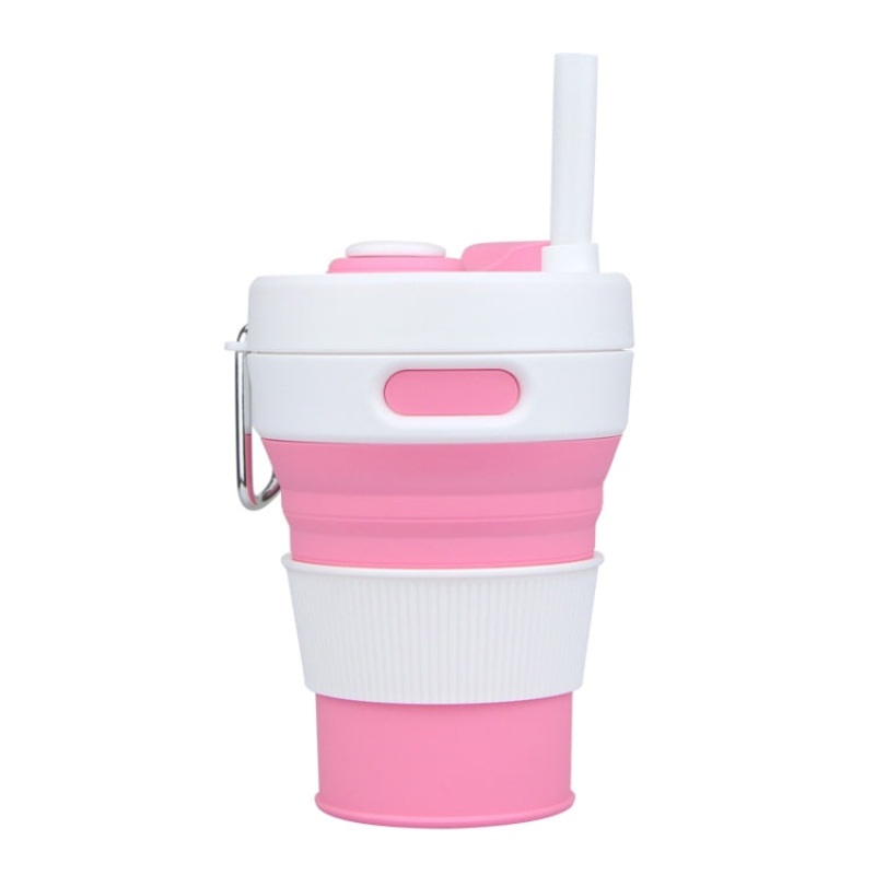 Folding Portable Silicone Telescopic Drinking Coffee Cup Multi-function Travel (Pink)