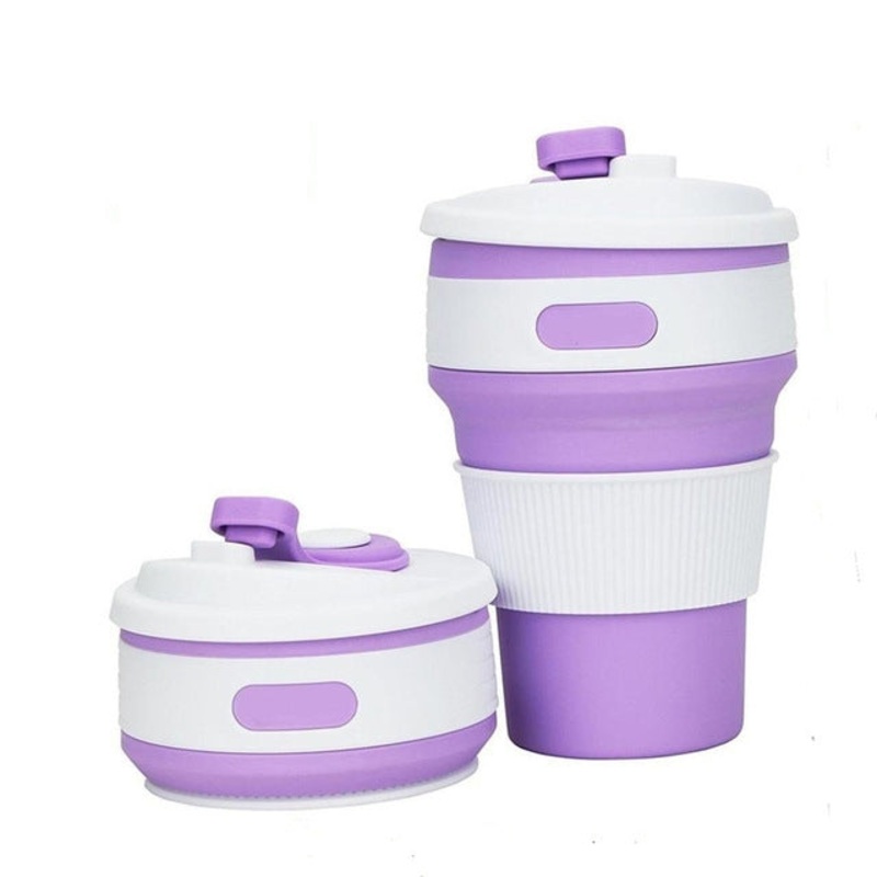 Portable Folding Silicone Telescopic Drinking Coffee Cup Multi-function Travel Cup (Purple)