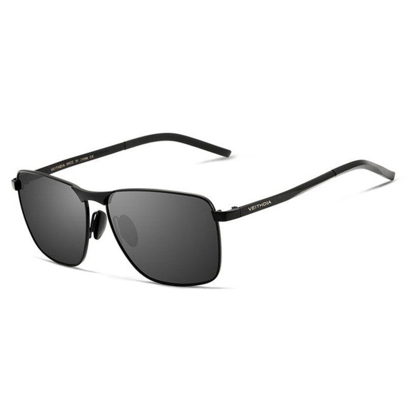 Vintage Square Sunglasses Male UV400 Polarized Lens Sun Glasses(Black)