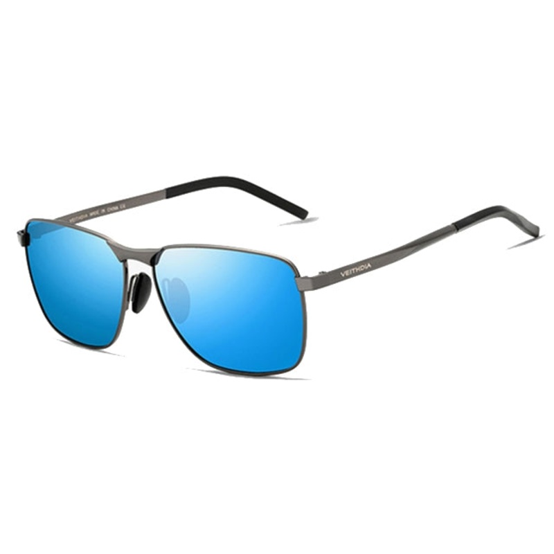 Vintage Square Sunglasses Male UV400 Polarized Lens Sun Glasses(Gray+Blue)