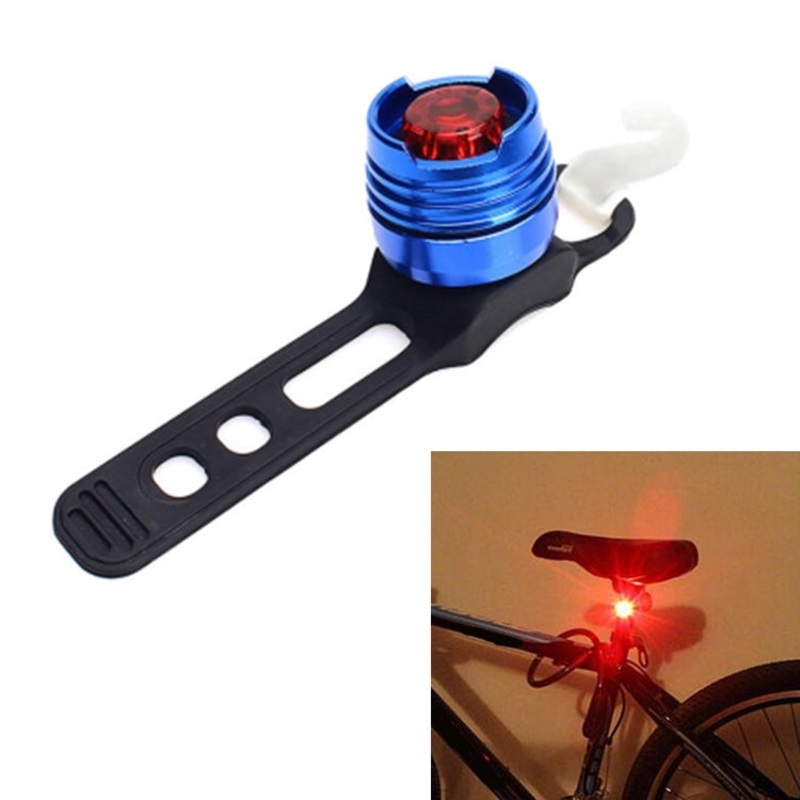 Aluminum Bicycle Cycling Front Rear Tail Helmet LED Lights Safety Warning Lamp Waterproof (Red Light Blue Case)