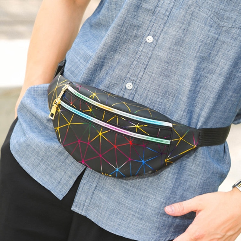 Black Laser Pattern PU Leather Waist Bag Women Fanny Pack Single Shoulder Bag (One Size)