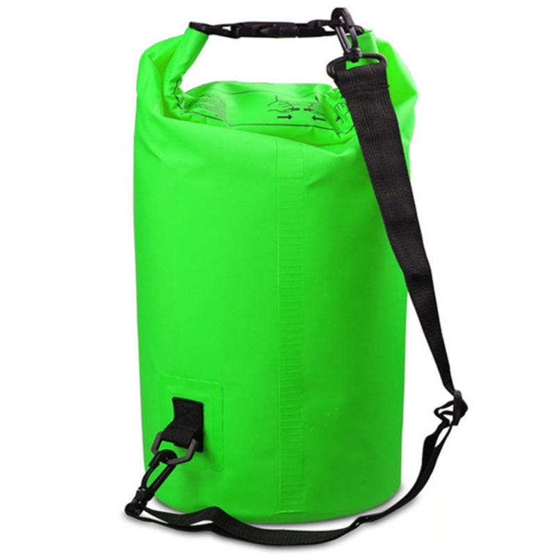 Green Outdoor Waterproof Single Shoulder Bag Dry Sack PVC Barrel Bag, Capacity: 15L