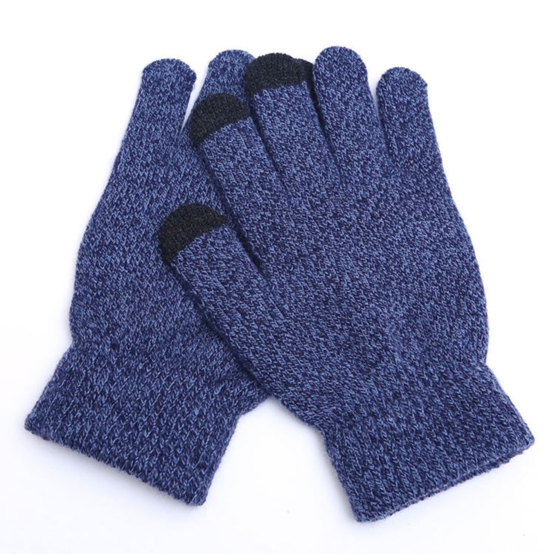 Winter Touch Screen Gloves Women Men Warm Stretch Knit Mittens Imitation Wool Thicken Full Finger Gloves(B-Blue)