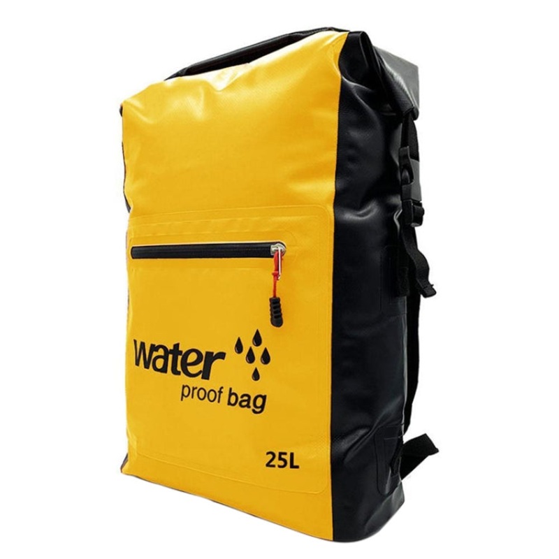 Yellow Outdoor Folding Double Shoulder Bag Dry Sack PVC Waterproof Backpack (25L)