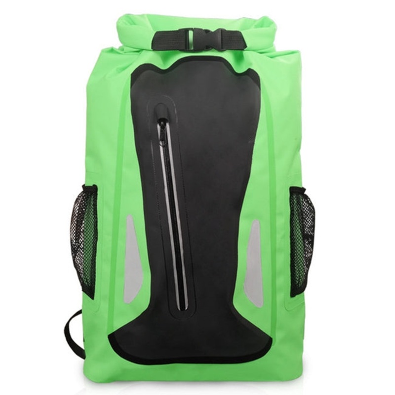Green Outdoor Waterproof Dry Dual Shoulder Strap Bag Dry Sack PVC Barrel Bag, Capacity: 25L