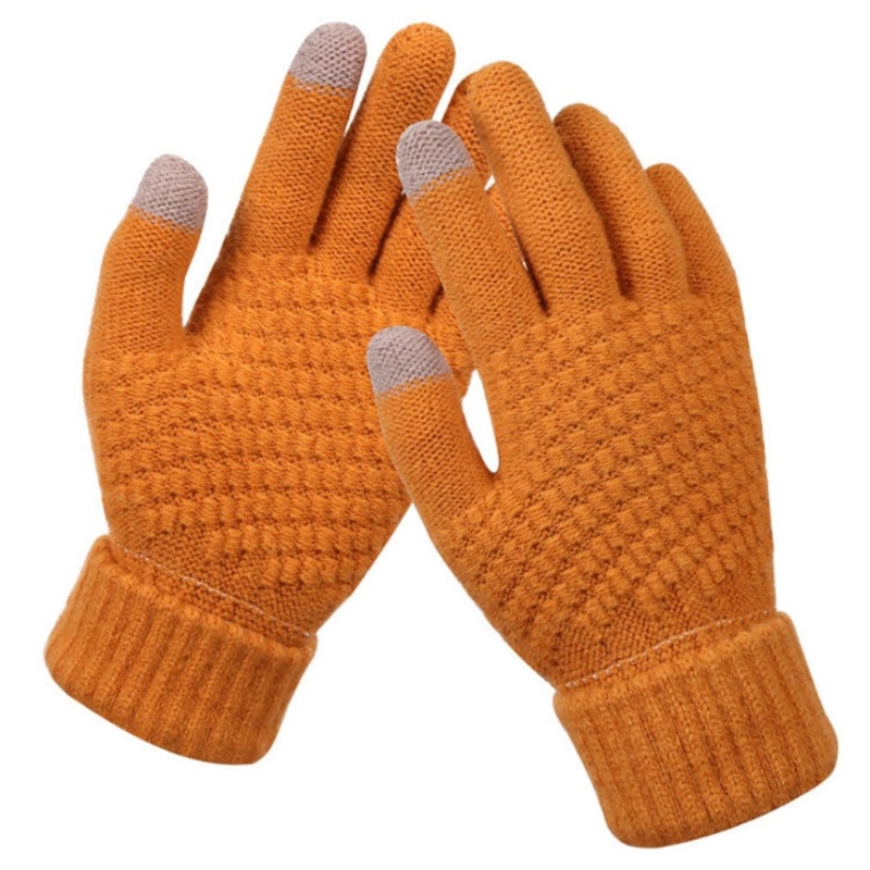 Winter Touch Screen Gloves Women Men Warm Stretch Knit Mittens Imitation Wool Thicken Full Finger Gloves(Yellow)