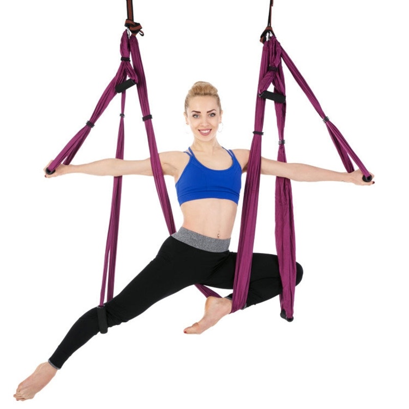 6 Handles Bodybuilding Handstand Inelasticity Aerial Yoga Hammock (Dark Purple)