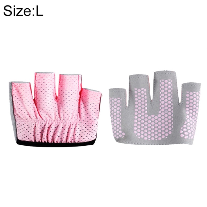 Half Finger Yoga Gloves Anti-skid Sports Gym Palm Protector Size L (Rose Red)