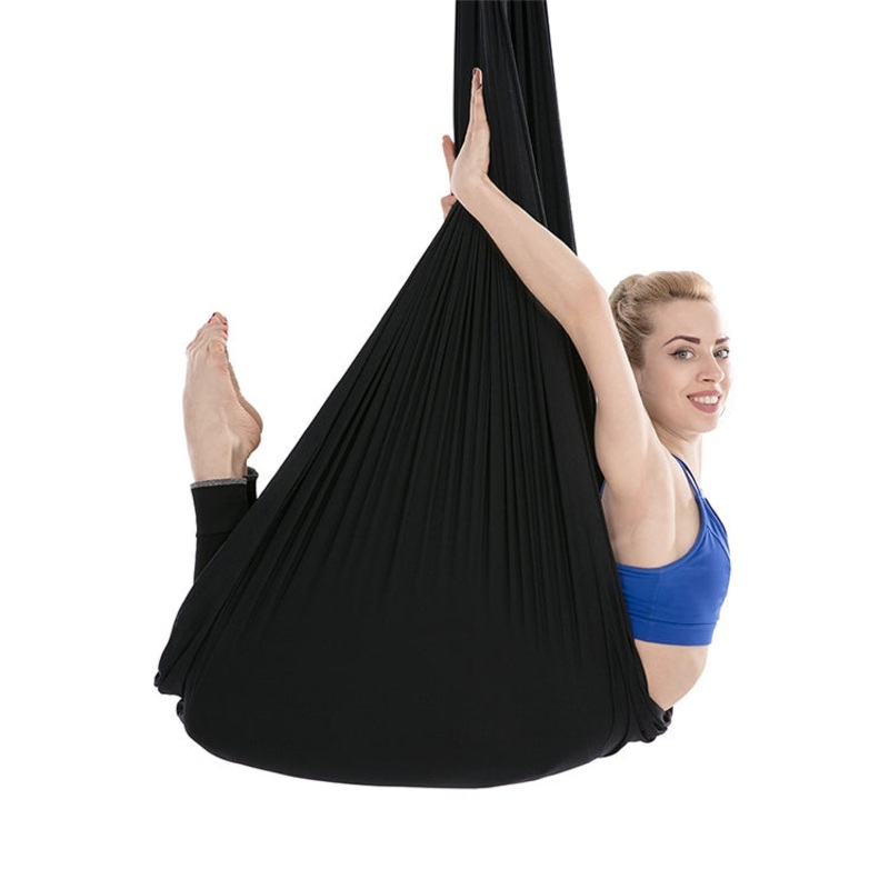 Household Handstand Elastic Stretching Rope Aerial Yoga Hammock Set Black (One Size)