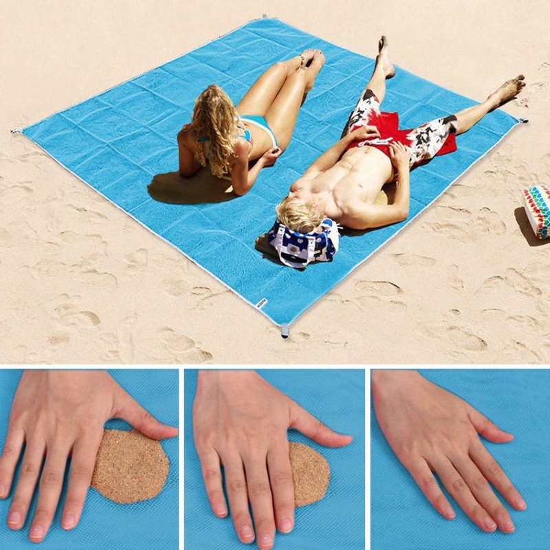 Sand Free Lightweight Foldable Picnic Camping Beach Mat 2x1.5m (Blue)