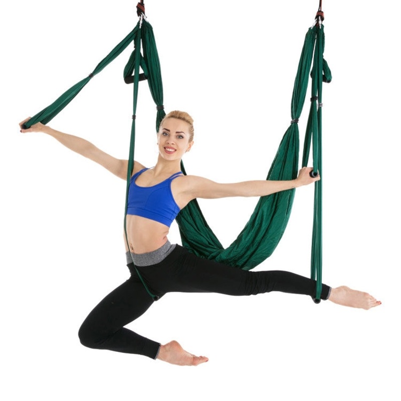 6 Handles Bodybuilding Handstand Inelasticity Aerial Yoga Hammock (Dark Green)