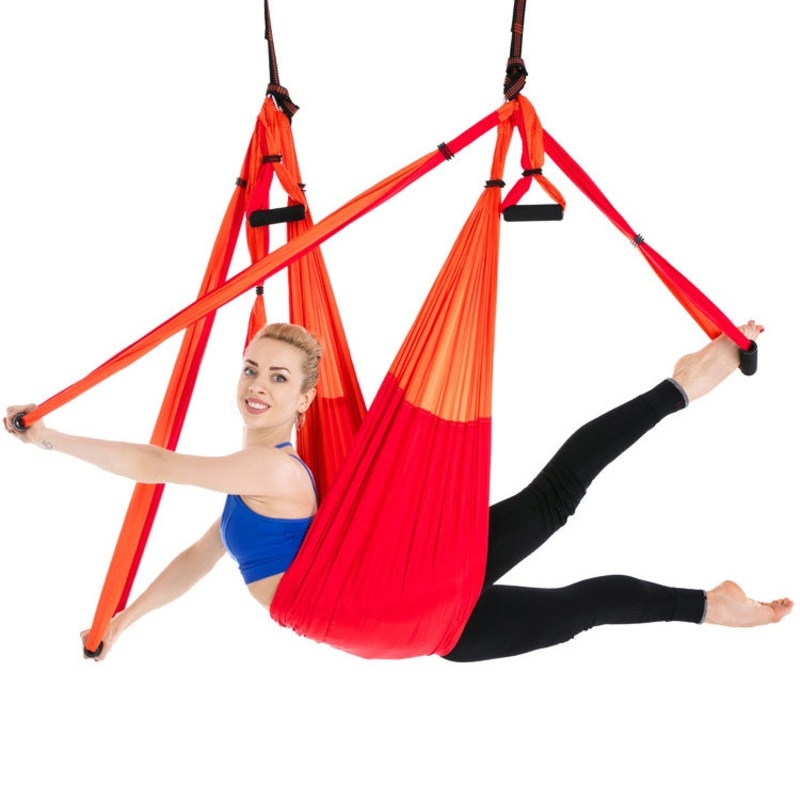 6 Handles Bodybuilding Handstand Inelasticity Aerial Yoga Hammock (Gradient Red)