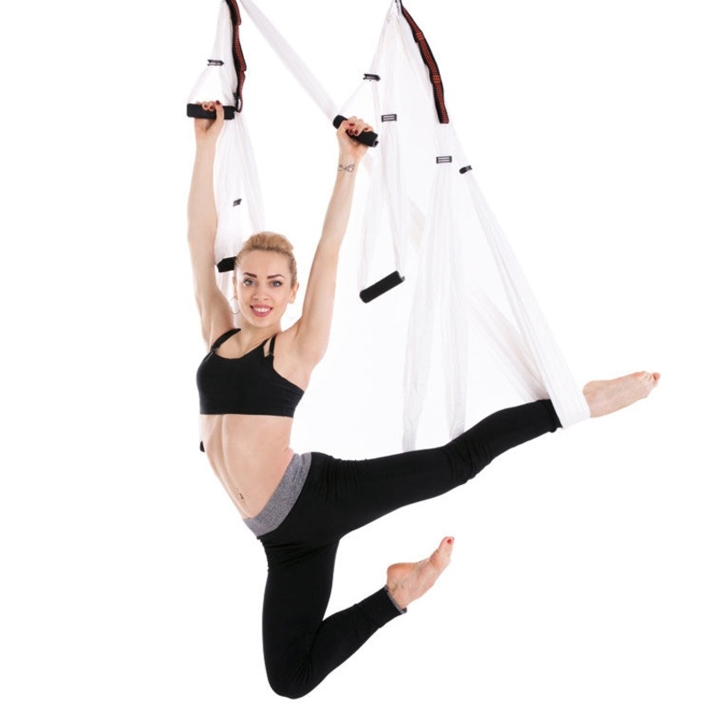 6 Handles Bodybuilding Handstand Inelasticity Aerial Yoga Hammock (White)