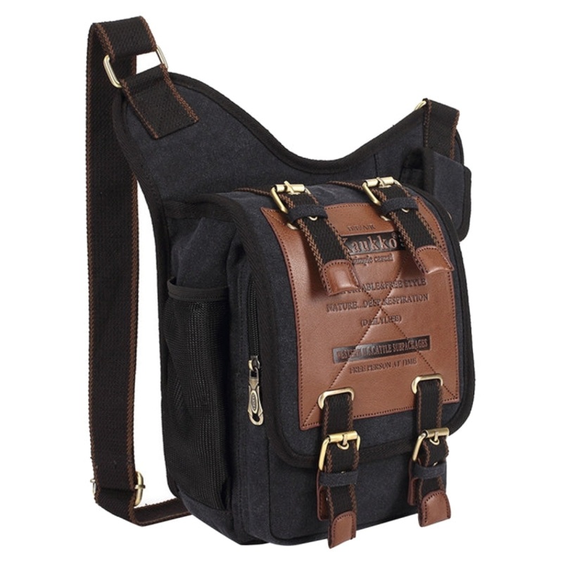 Canvas Crossbody Messenger Bag Outdoors Hiking Camping Bag (Black) 26 x 21 x 9 cm