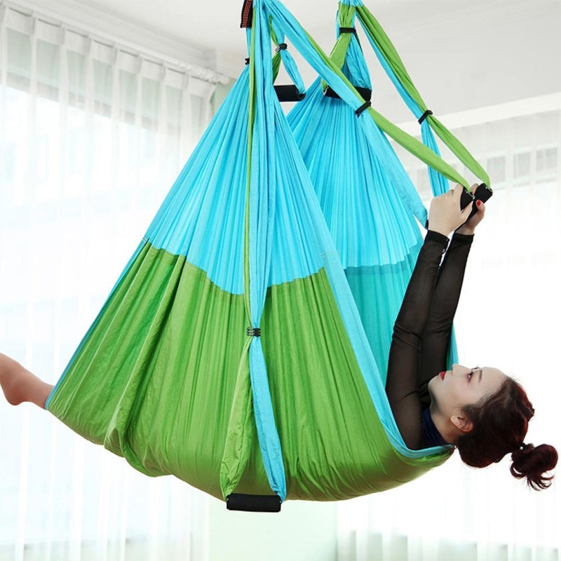 Handles Bodybuilding Handstand Inelasticity Aerial Yoga Hammock Blue Green (One Size)