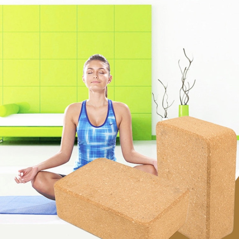 High-Density Natural Green Tasteless Auxiliary Cork Yoga Brick (Light Brown) - Fitness Supplies
