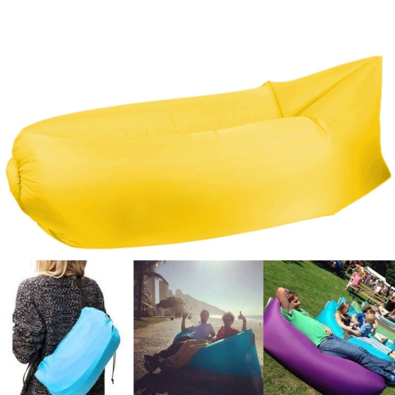Inflatable Lounger Compression Air Bag Sofa for Beach Travelling Hospitality Fishing 185cm x 75cm x 50cm Yellow