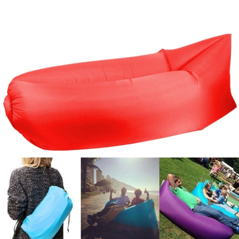Inflatable Lounger Polyester Fabric Compression Air Bag Sofa for Beach Travelling Hospitality Fishing 185cm x 75cm x 50cm (Red)