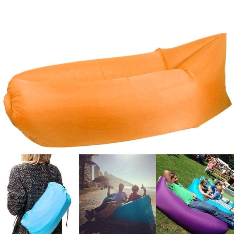 Inflatable Lounger Polyester Fabric Compression Air Bag Sofa for Beach Travelling Hospitality Fishing Orange (185cm x 75cm x 50cm)
