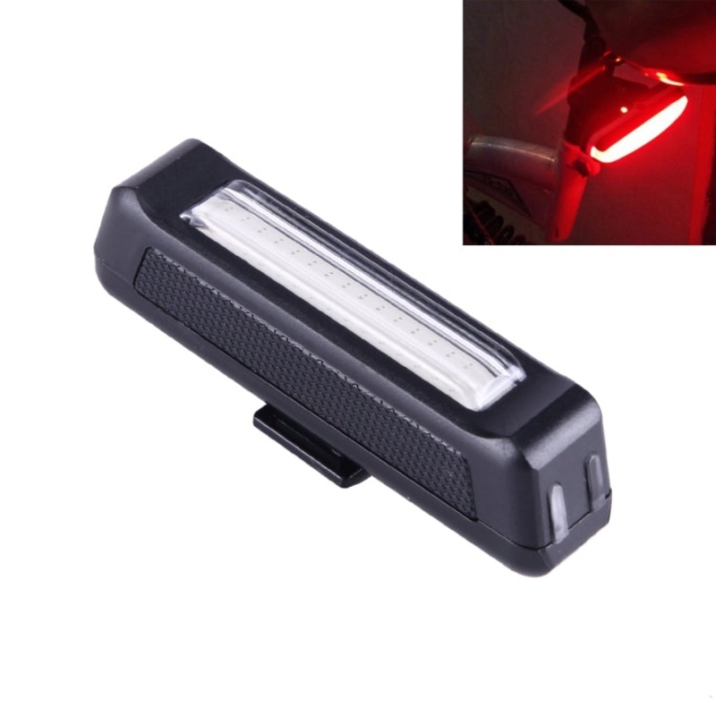 Red Light COB LED USB Rechargeable Bicycle Rear Light 6 Modes Warning Light With Handlebar Mount (100LM)