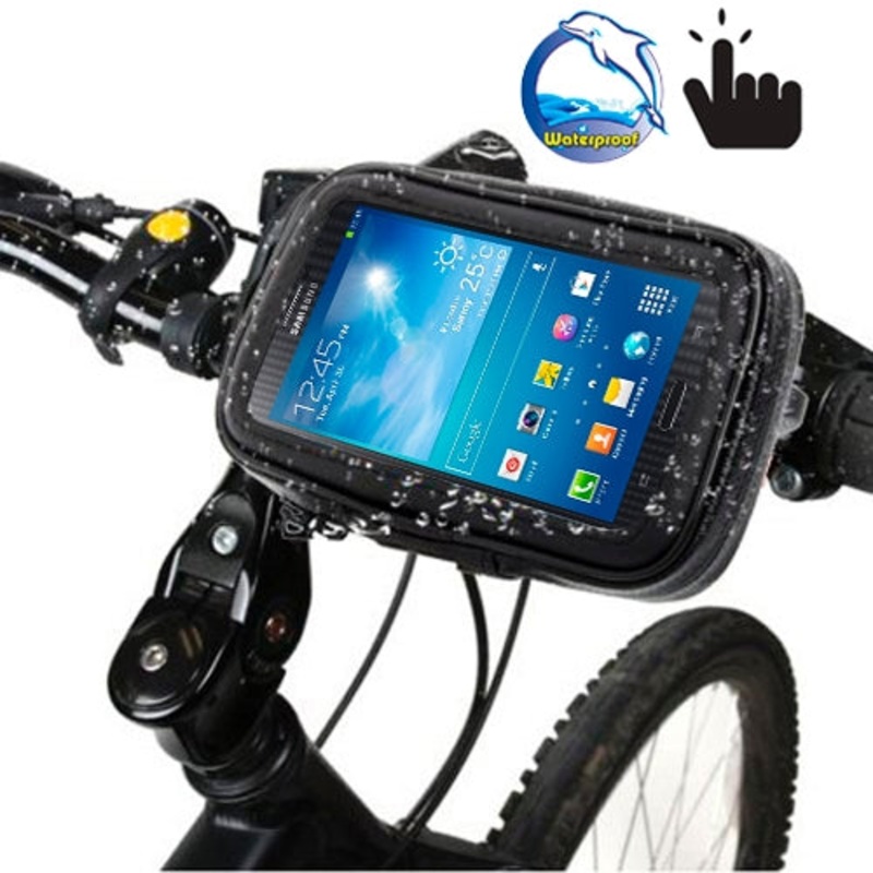 Waterproof Bicycle Handlebar Mount Holder Zipper Touch Bag for Galaxy Note Mega (Black)