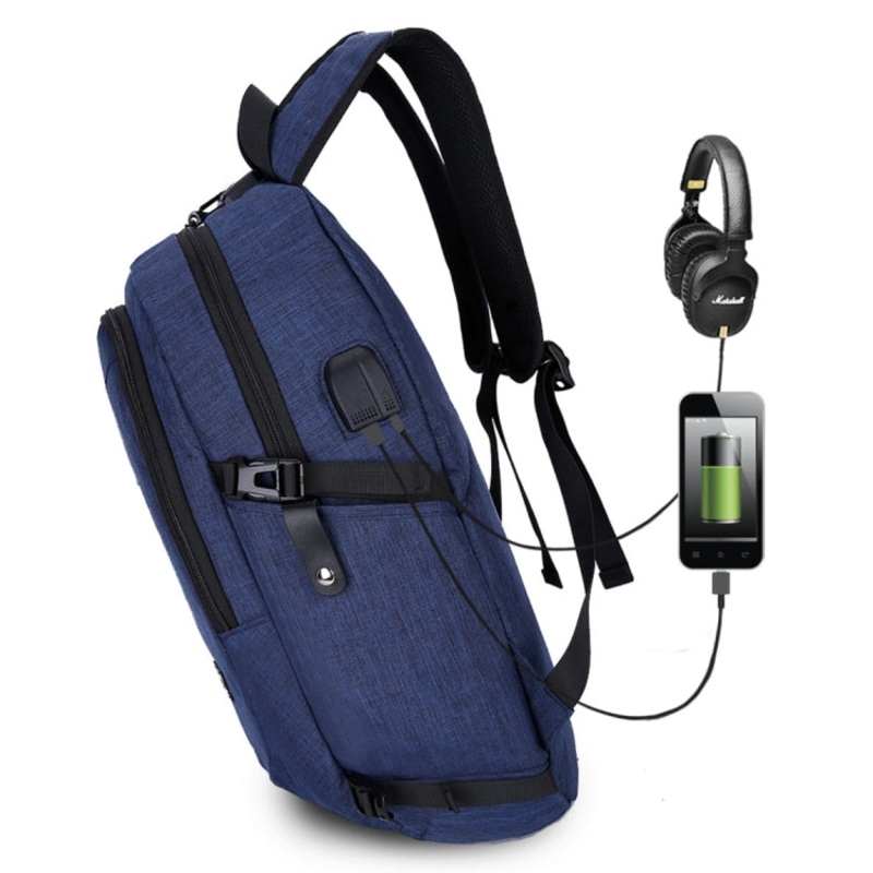Blue Multi-Function Large Capacity Travel Casual Backpack Laptop Computer Bag with USB Charging Interface & Headphone Jack & Anti-theft Lock for Men (One Size)