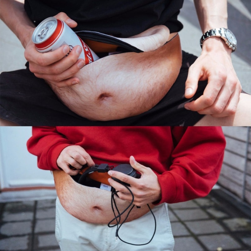 Funny Anti-harassment Artificial Black Belly Shape Outdoor Bags Multifunctional Portable Unisex Sports Waist Bag (Black)