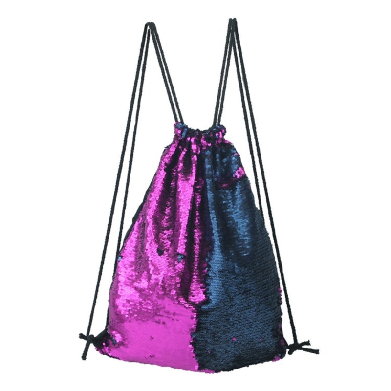 Mermaid Glittering Sequin Drawstring Sports Backpack Shoulder Bag (Dark Purple Blue)