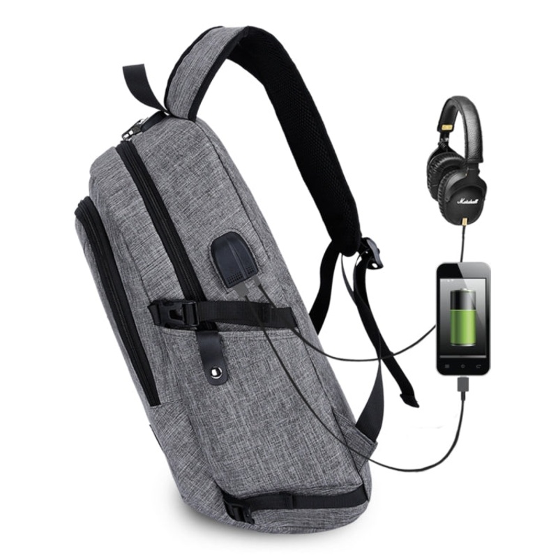 Multi-Function Large Capacity Travel Backpack Laptop Computer Bag with USB Charging & Headphone Jack for Men (Grey)