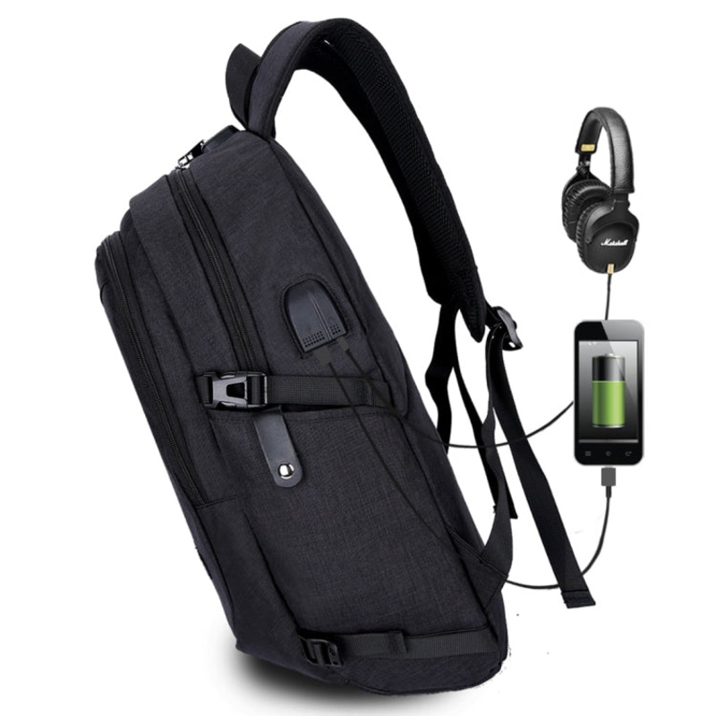 Multi-Function Large Capacity Travel Casual Backpack Laptop Computer Bag with USB Charging Interface & Headphone Jack & Anti-theft Lock for Men (Black)
