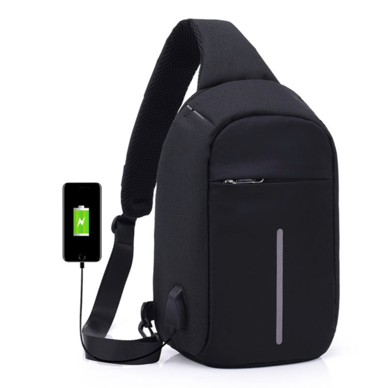 Multi-Function Portable Casual Chest Bag Outdoor Sports Shoulder Bag with USB Charging for Men Women (Black)